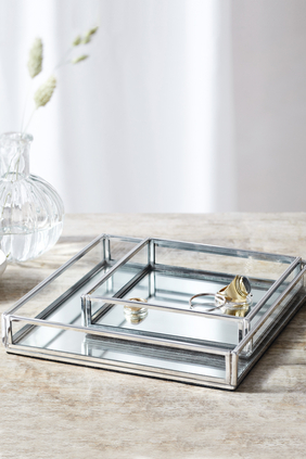 Silver Glass Trays, Set of 2